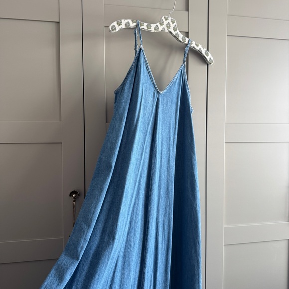 A-Line Denim 100% Cotton Dress Adjustable Straps Maternity Friendly ZARA WOMEN - Picture 2 of 7